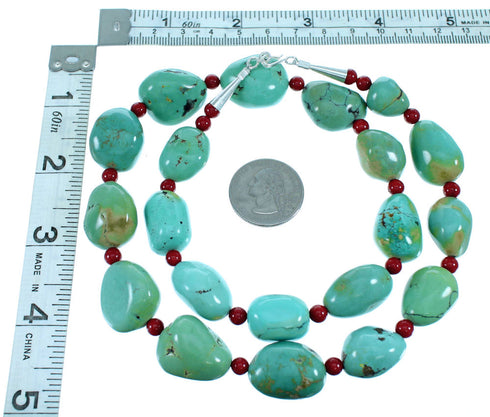 Turquoise Coral Sterling Silver Native American Bead Necklace BX116288